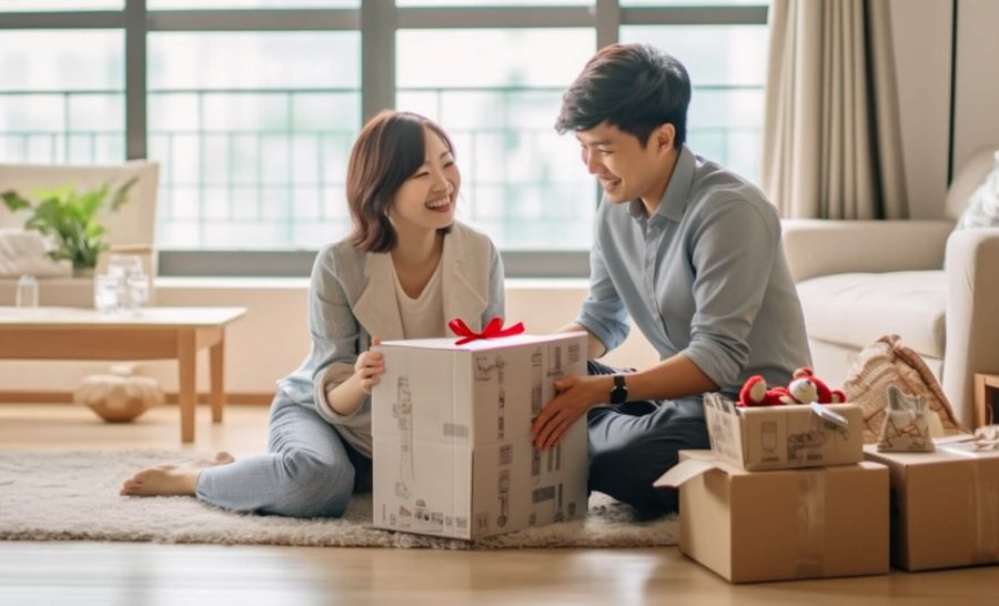Couple unpacking after their move into a Singapore home